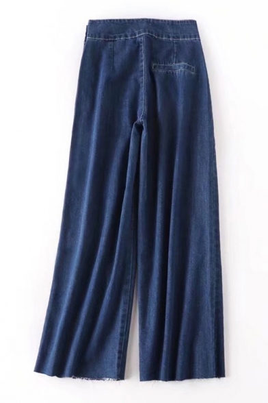 New Arrival Zip Up Side High Waist Simple Plain Loose Wide Legs Jeans