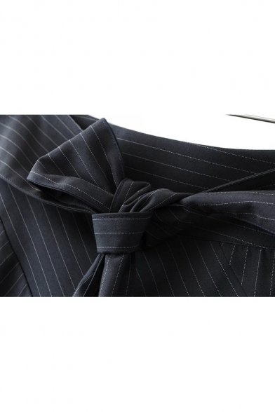 New Stylish Bow Tie Waist Stripe Print A-Line Midi Skirt