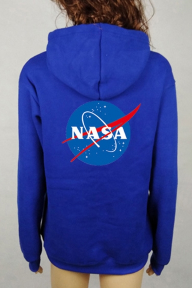 Color Block NASA Graphic Printed Long Sleeve Hoodie