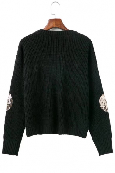 Chic Beaded Embellished Circle Pattern High Low Hem Loose Pullover Sweater