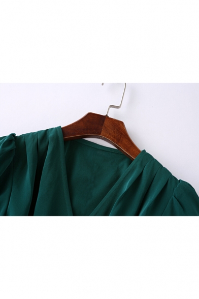 Chic V-Neck Half Sleeve Buttons Down Tie-Up Waist Midi Shirt Dress