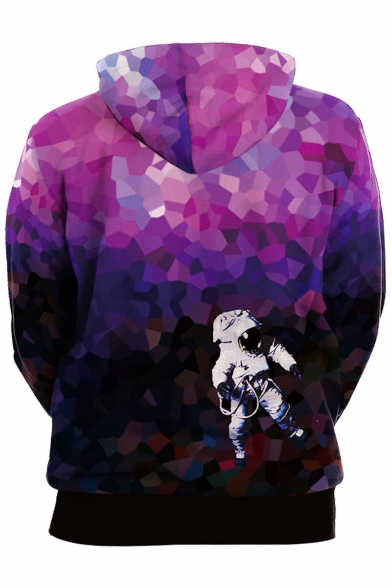 Color Block Astronaut Print Long Sleeve Loose Pullover Hoodie