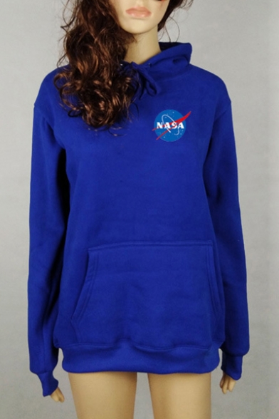 Color Block NASA Graphic Printed Long Sleeve Hoodie