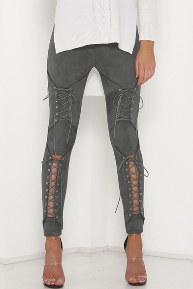 New Fashion Crisscross Drawstring Front High Waist Skinny Pants