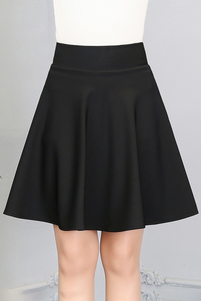 Simple Plain High Waist A-Line Short Skirt