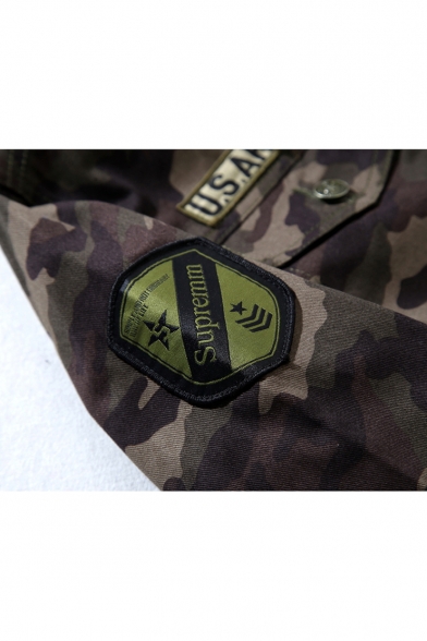 US Army Camouflage Lapel Collar Badge Embellished Long Sleeve Pilot Jacket