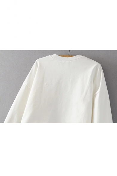 Simple Plain Round Neck Long Sleeve Cropped Pullover Sweatshirt