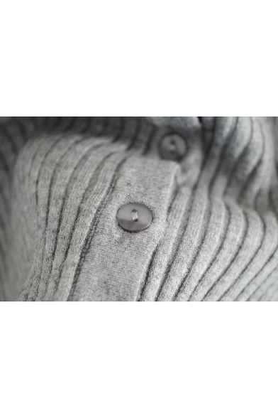 Basic Simple Plain Flared Sleeve V Neck Buttons Down Cardigan