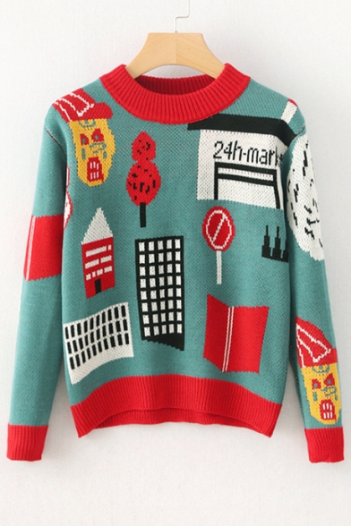 New Collection Cartoon Pattern Long Sleeve Round Neck Comfort Sweater