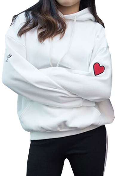 Fashion Love Heart Embroidered Long Sleeve Casual Leisure Hoodie