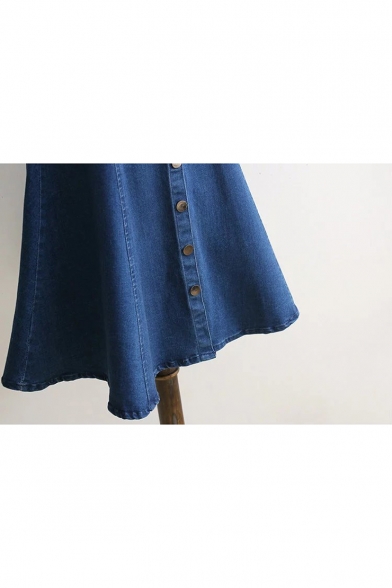 New Stylish Gathered Waist Single Breasted Denim Mini Cami Dress
