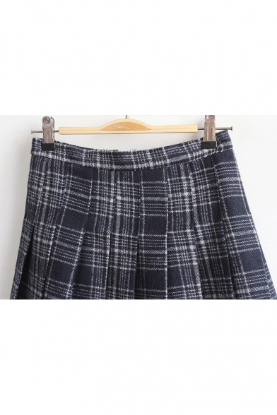 New Stylish Zip Fly Classic Plaid Mini A-line Pleated Skirt