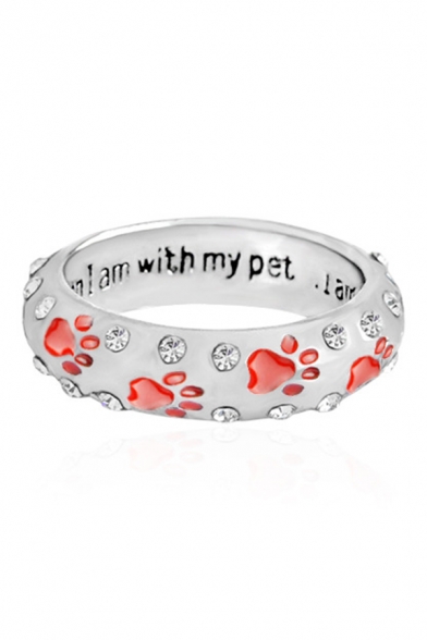 Adorable Pet Paws Printed Letter Carved Beaded Ring