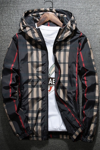 New Fashion Leisure Plaid Pattern Long Sleeve Hooded Coat