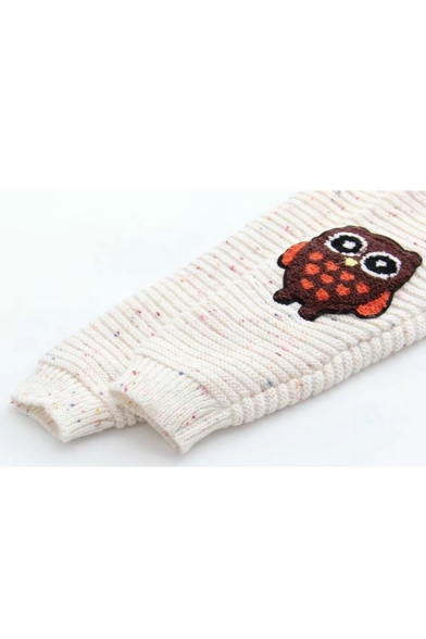 Owl Patchwork Round Neck Long Sleeve Pullover Sweater