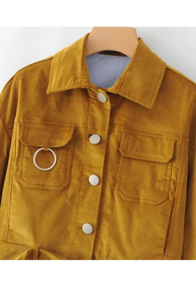 Simple Plain Lapel Long Sleeve Buttons Down Coat