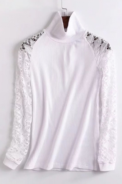 Stylish Long Kaleidoscope Hollow-out Sleeves High Neck Ribbed Slim-Fit Sweater