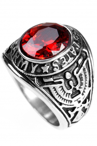 Vintage Tribal Red Sapphire Inserted Steel Ring