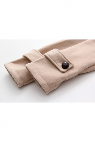 British Style Long Sleeve Toggle Flap Pocket Plain Hooded Coat