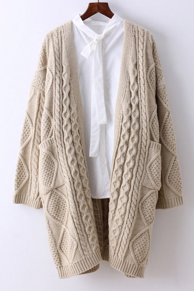 Chic Simple Open Front Long Sleeve Longline Cardigan