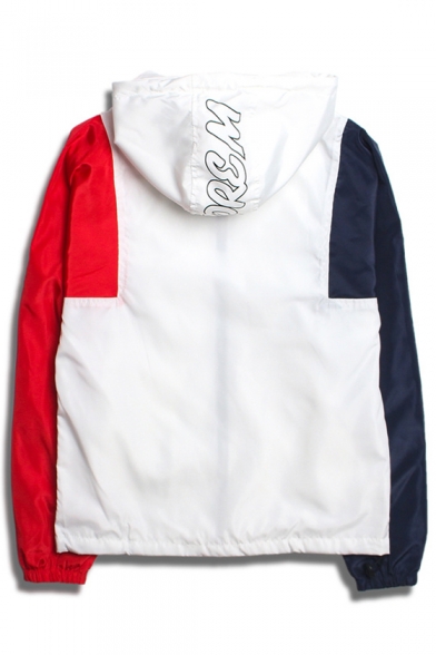 Fashion Letter Print Color Block Zipper Long Sleeve Hooded Leisure Jacket