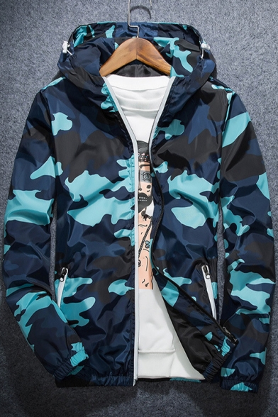 New Fashion Camouflage Pattern Hooded Zip Placket Long Sleeve Coat