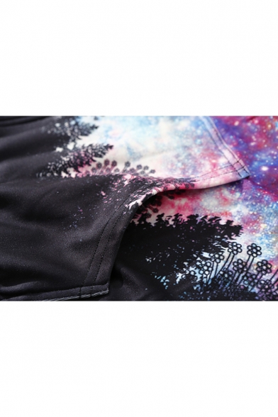 New Fashion Galaxy Zip Placket Long Sleeve Drawstring Hooded Coat