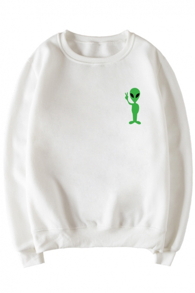 New Fashion Lovely Alien Print Round Neck Long Sleeve Pullover Sweatshirt