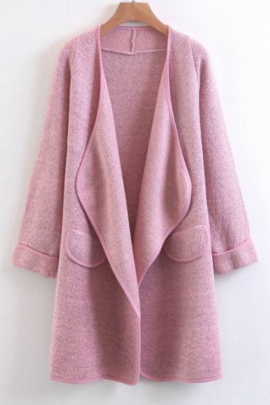 New Fashion Simple Plain Lapel Open Front Long Sleeve Cardigan