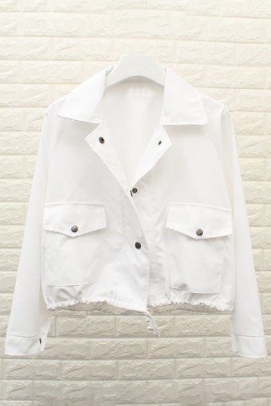 Simple Plain Notch Lapel Buttons Down Long Sleeve Cotton Coat