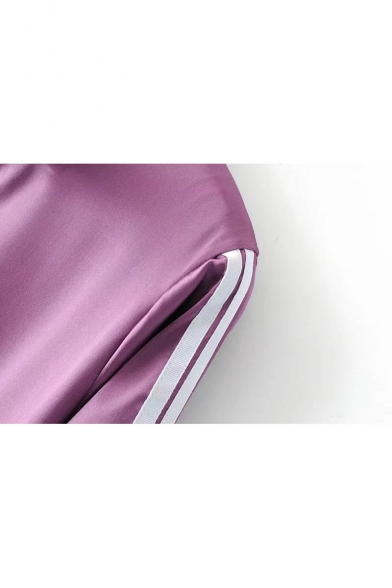 Zip Up Striped Side Long Sleeve Baseball Coat with Drawstring Waist Pants