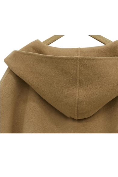 New Stylish Open Front Simple Plain Hooded Tunic Poncho