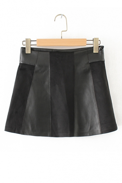 New Stylish Patchwork Simple Plain Mini Skirt