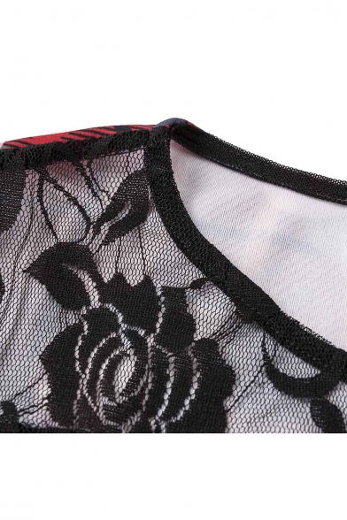 Stylish Round Neck Long Sleeve Lace Panel Dress