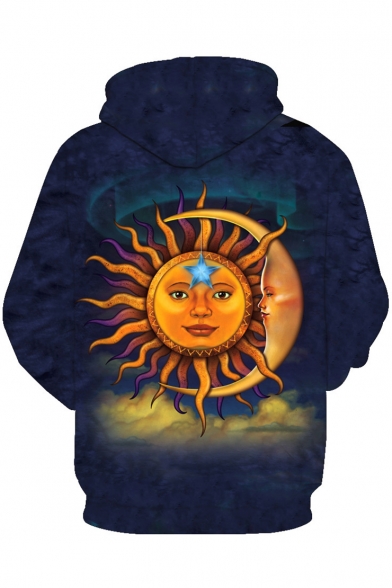 Fashionable Totem Sun Moon Printed Long Sleeve Pullover Hoodie with Pocket