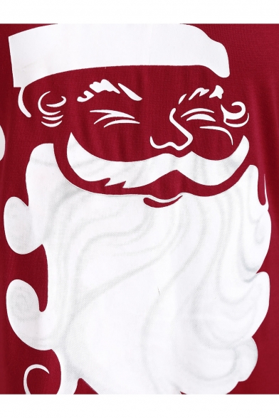 Leisure Round Neck Long Sleeves Christmas Santa Pattern Asymmetric Hem T-Shirt Mini Dress