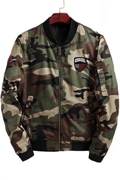 New Fashion Camouflage Pattern Stand-Up Collar Zip Up Long Sleeve Baseball Jacket