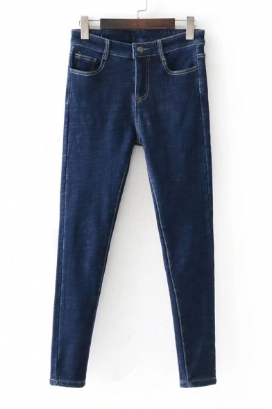 New Stylish Zip Fly Simple Plain Skinny Jeans
