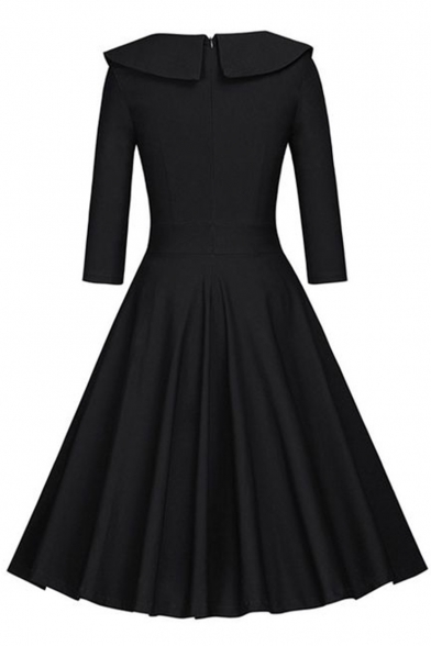 Elegant Polka Dot Patched Bardot Neck Side-Split Half Sleeve Zip-Back Fit & Flare Midi Dress