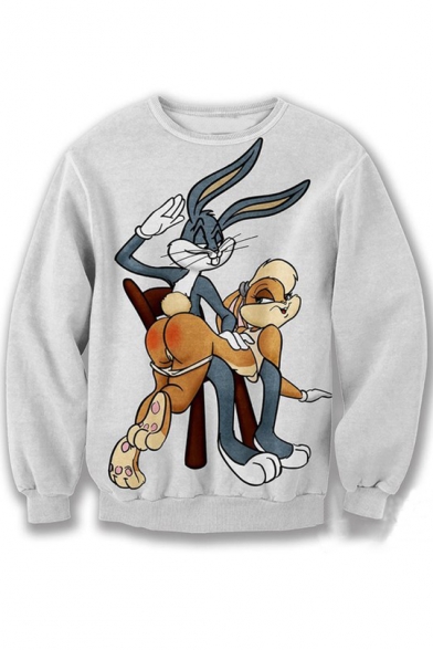 Fashion Cartoon Rabbit Print Long Sleeve Round Neck Casual Sweatshirt