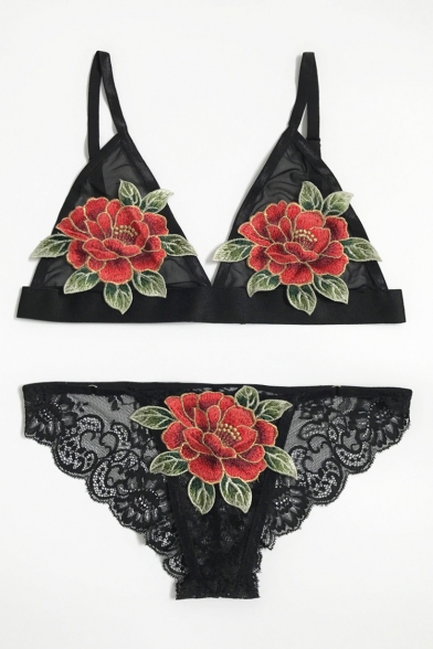 Fashion Embroidery Floral Pattern Bralet Sexy Co-ords