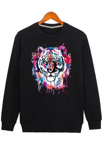 

Fashion Tiger Print Round Neck Long Sleeve Casual Unisex Pullover Sweatshirt, Black;burgundy;royal blue;white;gray, LC453106