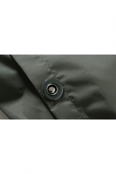 New Fashion Plain Badge Embellished Stand-Up Collar Zippered Long Sleeve Jacket
