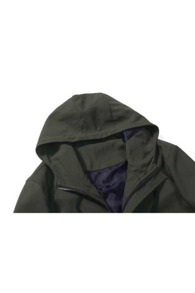 New Stylish Drawstring Hood Long Sleeve Simple Plain Unisex Coat