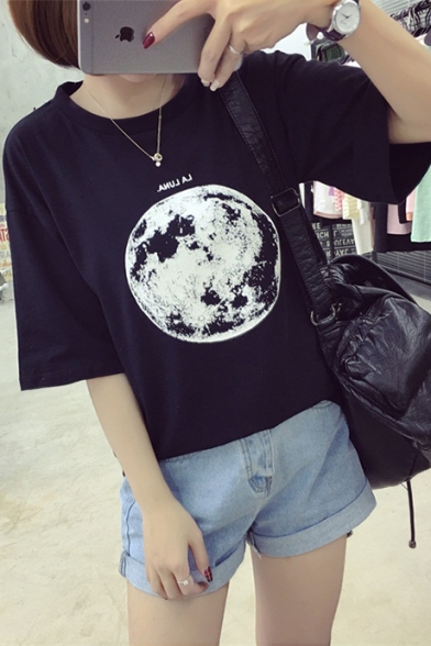 New Stylish Earth Letter Print Round Neck Short Sleeve Tee