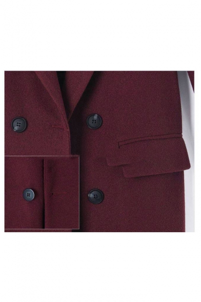 New Stylish Notched Lapel Split Side Double Breasted Plain Tunic Coat