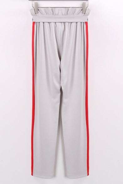 New Stylish Striped Side Ruffle Drawstring Elastic Waist Pants