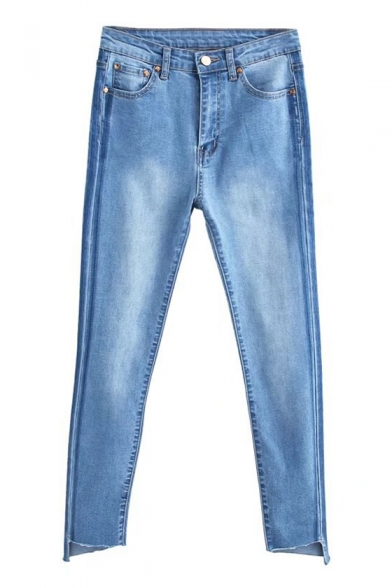 New Stylish Zip Fly Asymmetric Cuff Skinny Jeans