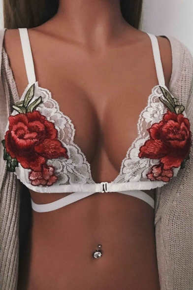 Sexy Lace Stray Front Embroidery Floral Pattern Cami Bralet