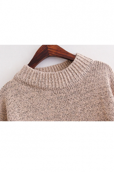 Chic Simple Plain Round Neck Long Sleeve Pullover Sweater